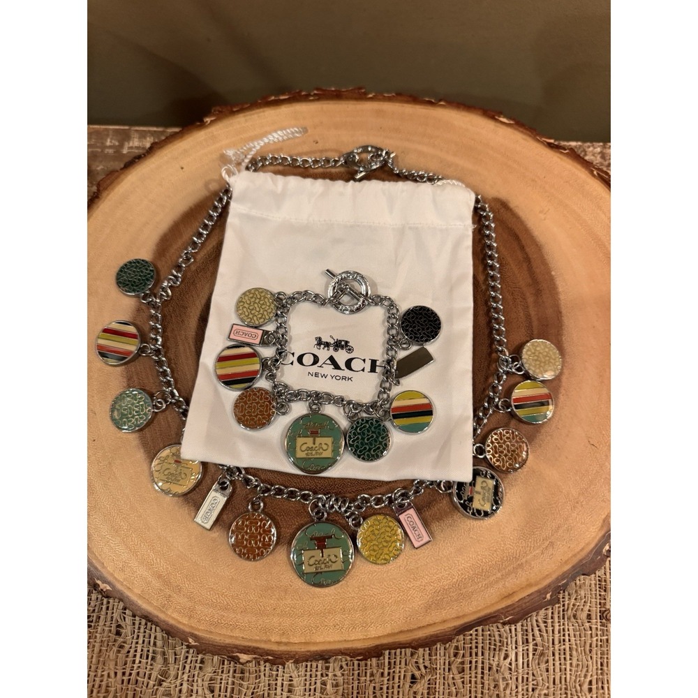 Vintage Y2K Coach Legacy stripe charm bracelet and matching necklace Enamel Rare